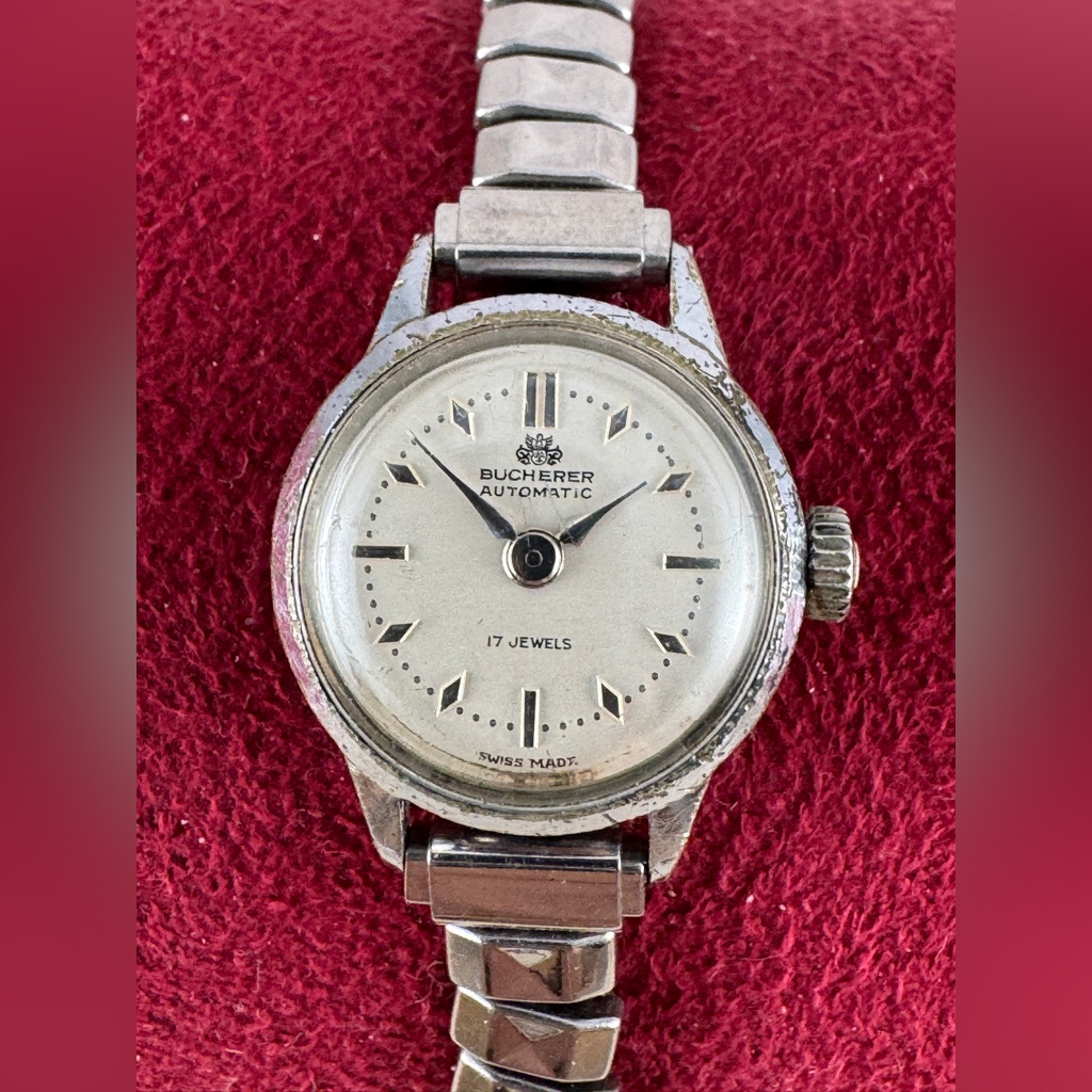 Vintage C Bucherer 17 Jewel Swiss Automatic Watch Round Silver Tone